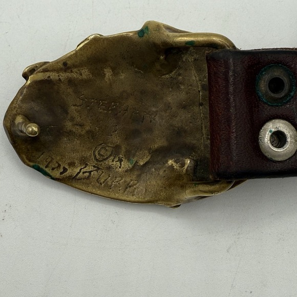 Stephen Burr Flowers Solid Brass MCM 70s Modern Signed/dated Vintage Belt Buckle - Picture 5 of 14